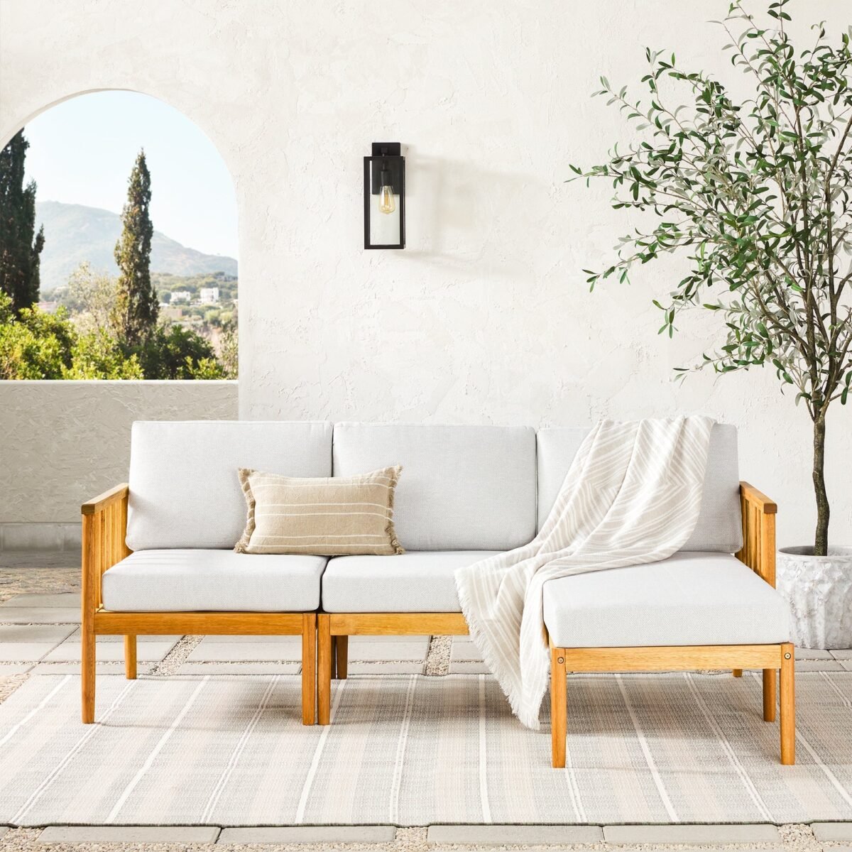 Modern 3-Piece Spindle Solid Wood Outdoor L-Shaped Sectional Set - Image 1