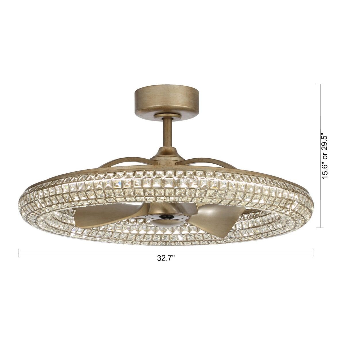 33" Modern DC Motor Crystal Ceiling Fan with Lighting and Remote Control - Image 11
