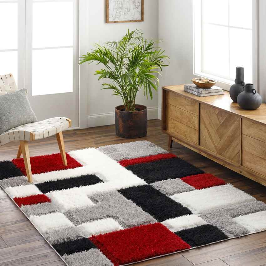 AAAB5505-roomscene_201-1 Satanta Modern Bright Red/Black Area Rug - Image 1