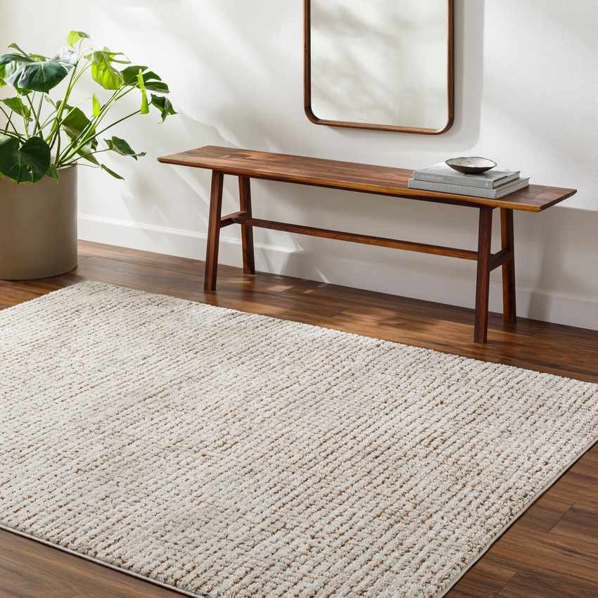 AAAB8425-roomscene_201-1 Lajoy Modern Ivory/Brown Area Rug - Image 1