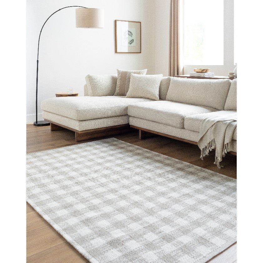 AAAB8711-576-roomscene_201-1 Jamaris Solid and Border Light Grey Area Rug - Image 1