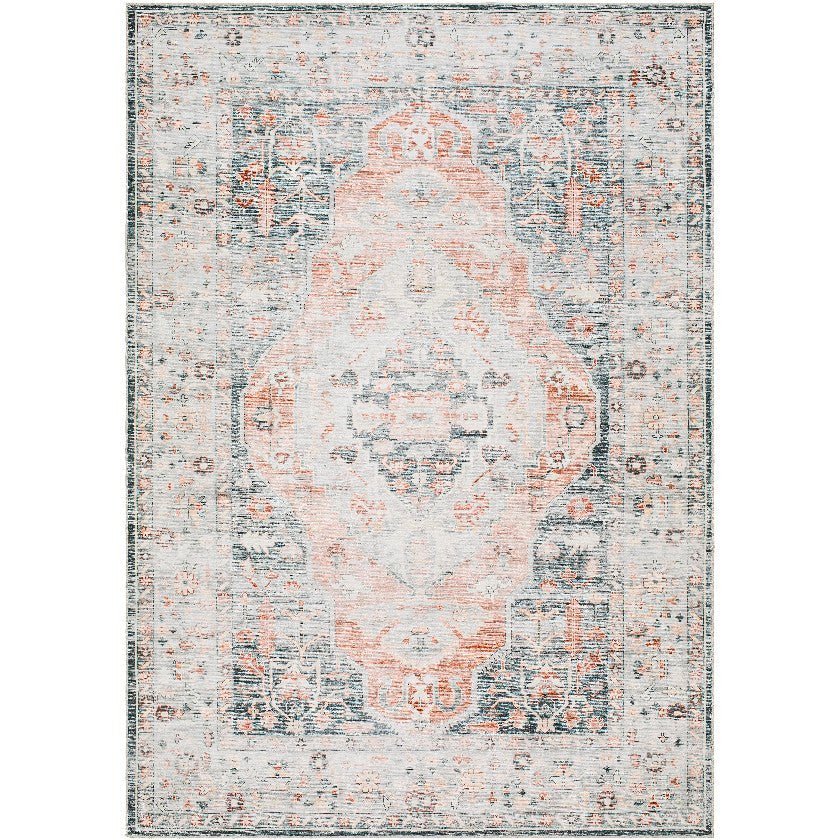 AAAC0639-576-1 Standard Traditional Light Grey/Rust Washable Area Rug - Image 1