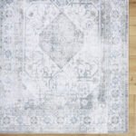 Taron Traditional Metallic - Silver Washable Area Rug - Image 6