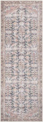 Sahra Traditional Brown/Blue Washable Area Rug - Image 3