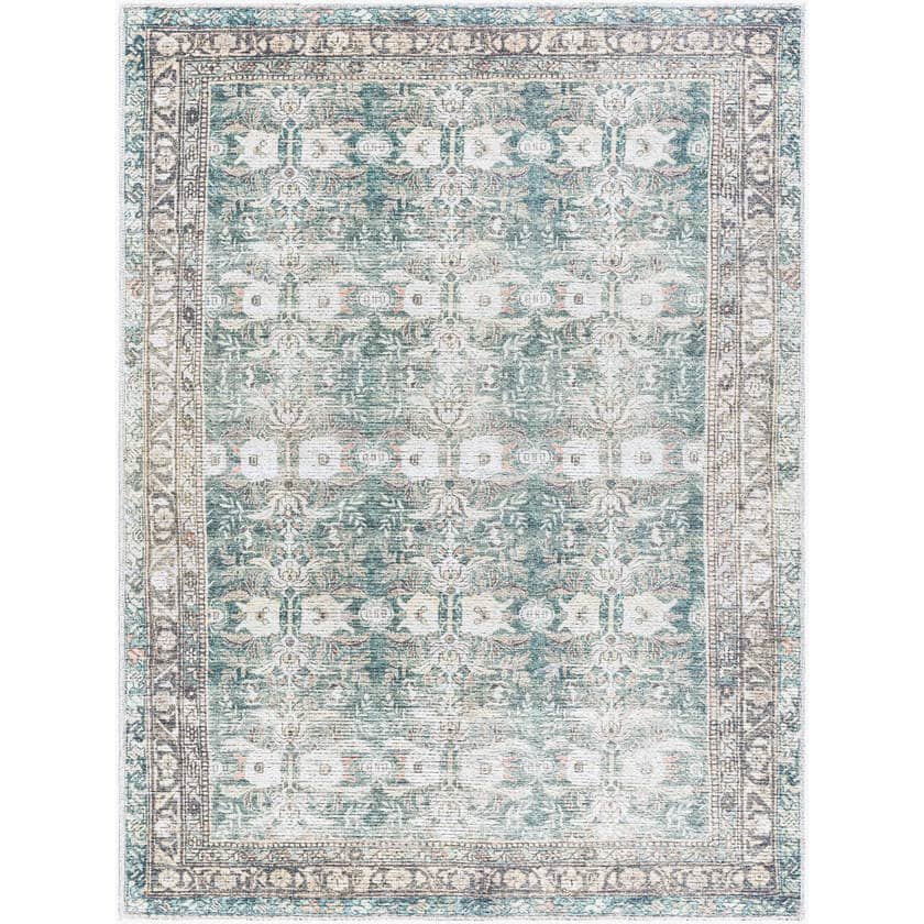 AAAC1903-537_039eefe5-2d13-47e1-abc1-a232fd823f9e-1 Marqus Traditional Emerald/Light Silver Washable Area Rug - Image 1