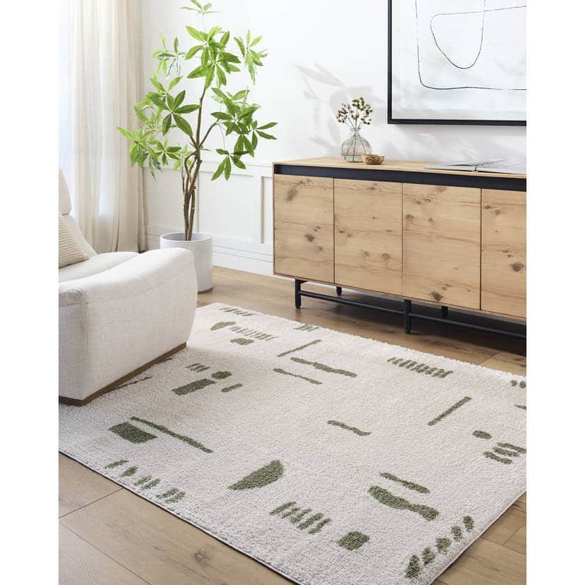AAAC2280-537-roomscene_201-1 Shareef Modern Grass Green Washable Area Rug - Image 1