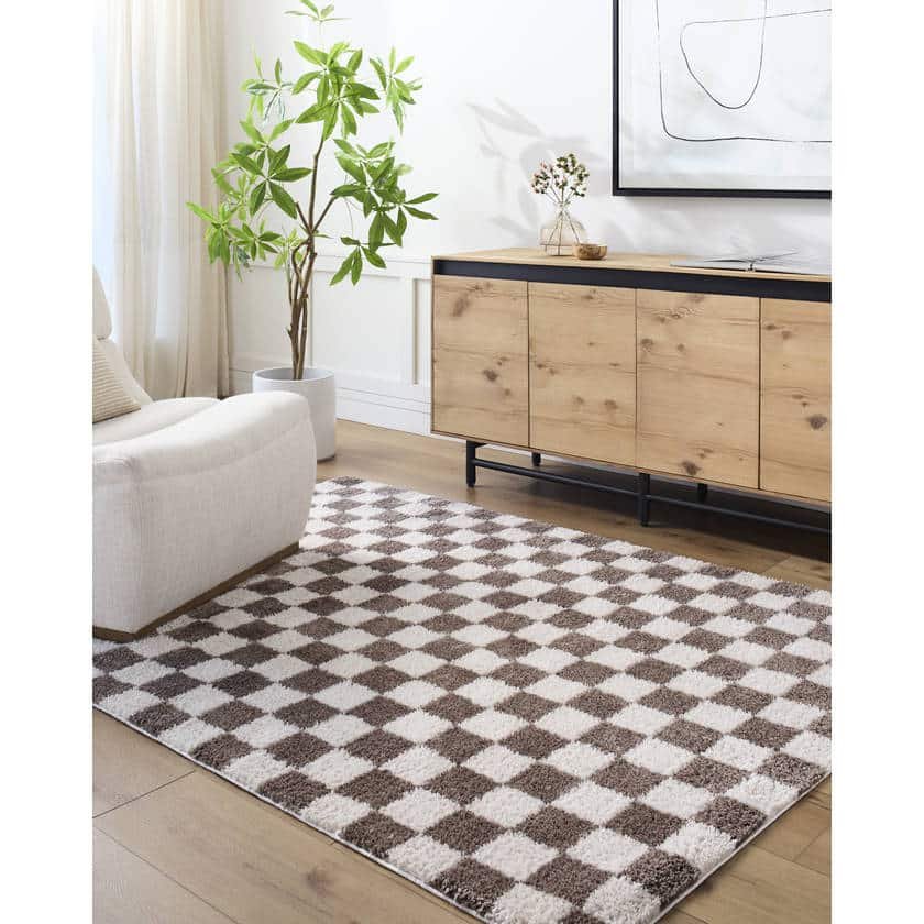 AAAC2306-537-roomscene_201-1 Shera Modern Dark Brown Washable Area Rug - Image 1