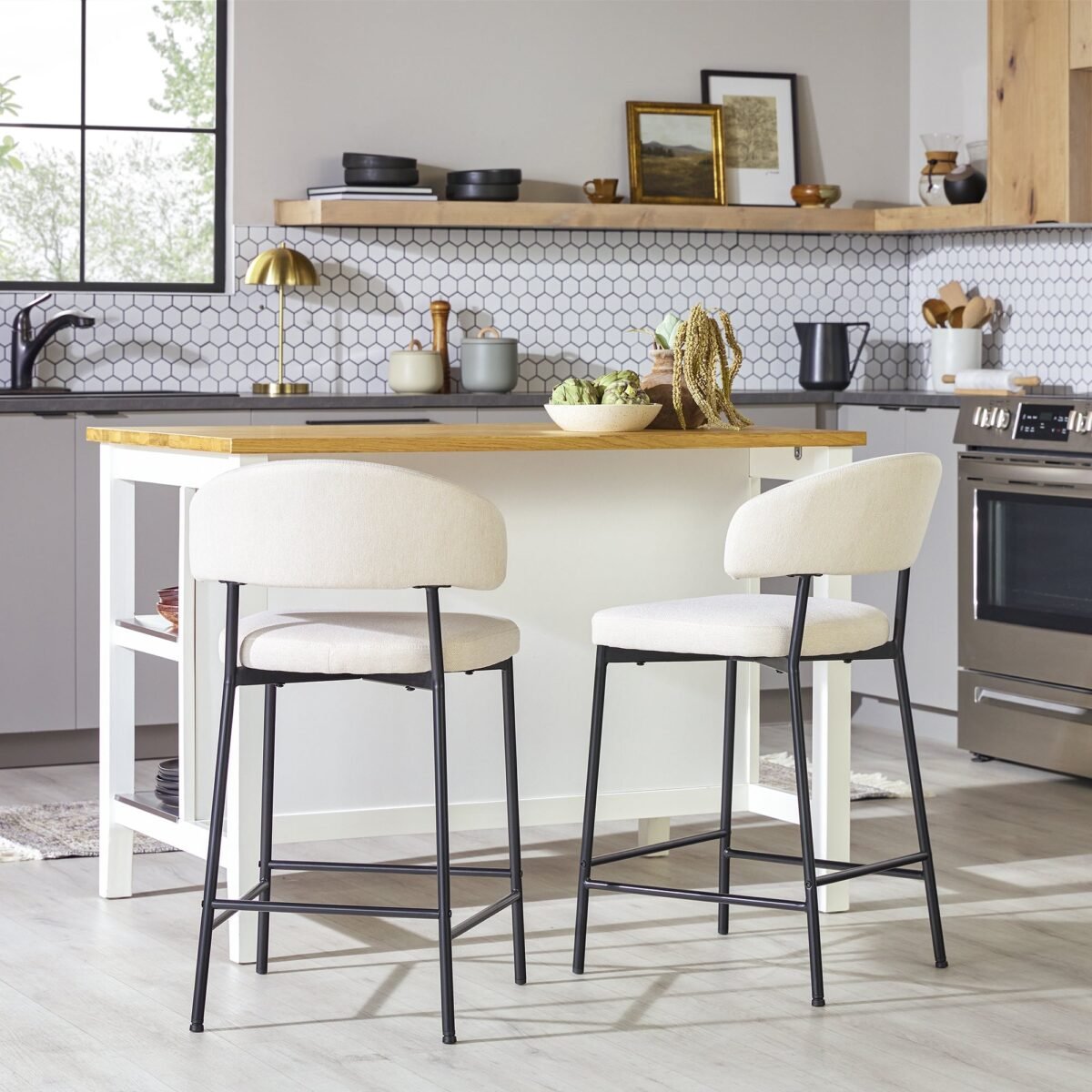 Alexis Modern Upholstered Curved Bar Stool, Set of 2 - Image 1