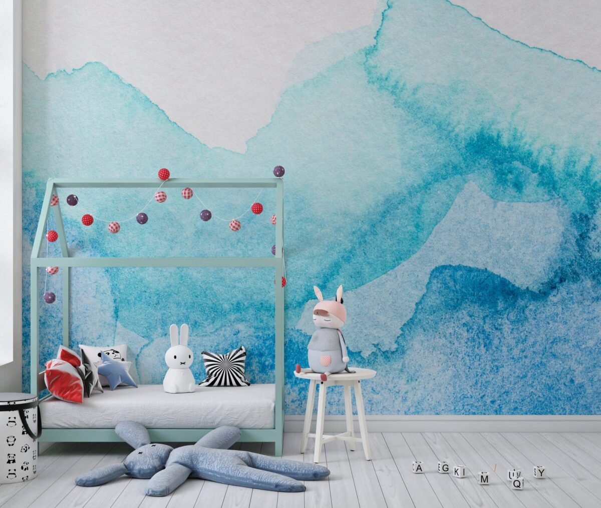 Abstract Blue Wallpaper - Serene Blue Watercolor Wall Mural - Image 6