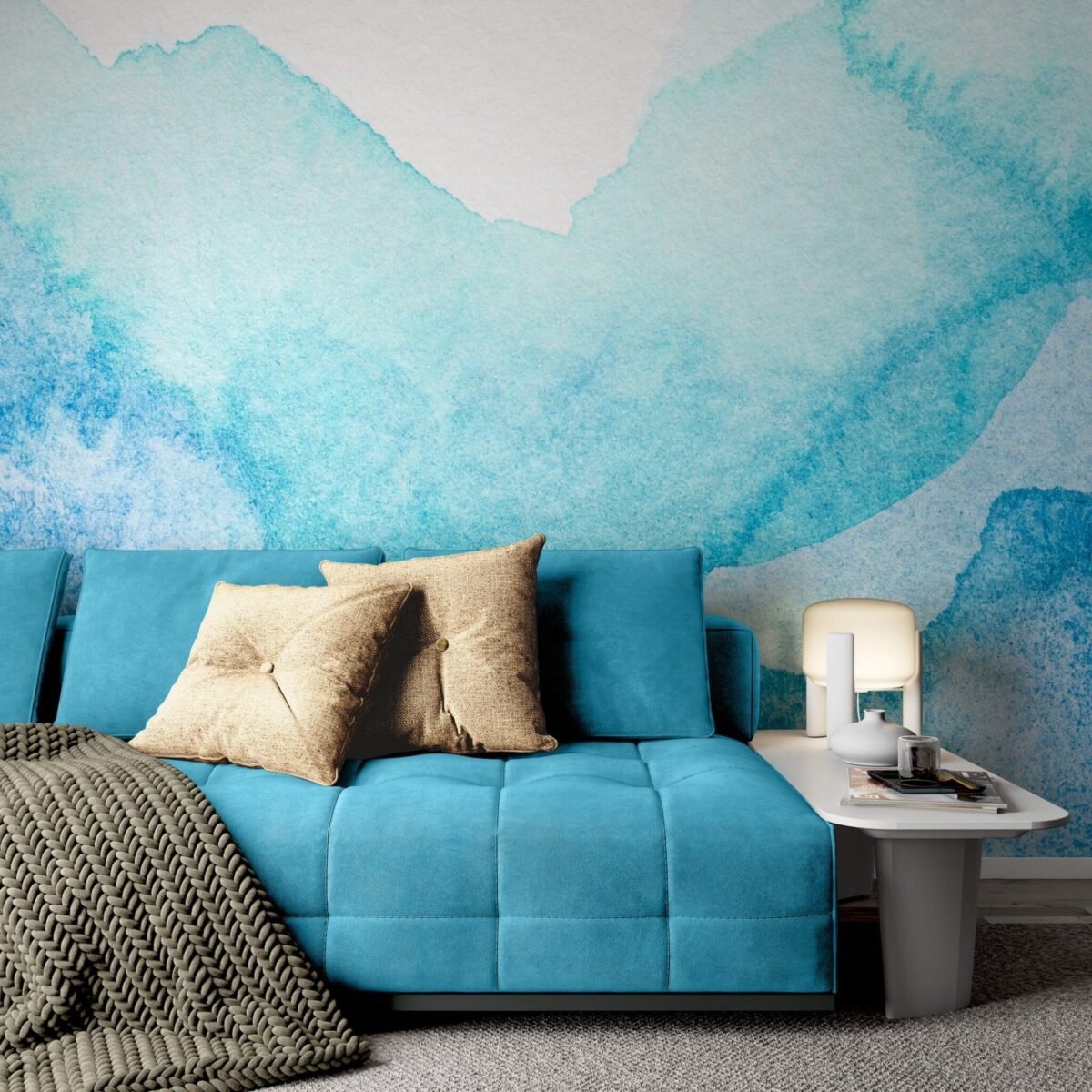 Abstract Blue Wallpaper - Serene Blue Watercolor Wall Mural - Image 2