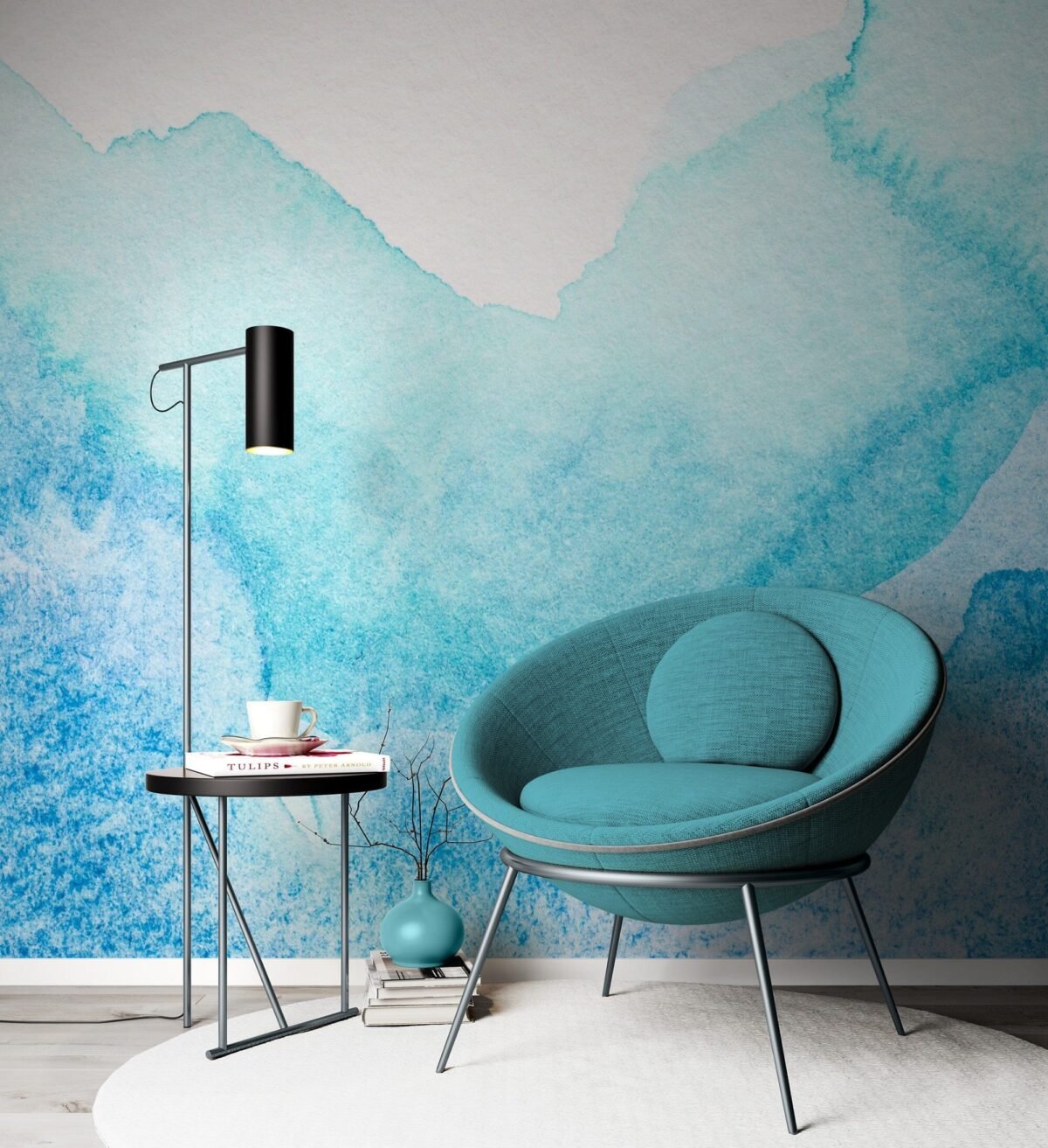 Abstract Blue Wallpaper - Serene Blue Watercolor Wall Mural - Image 5