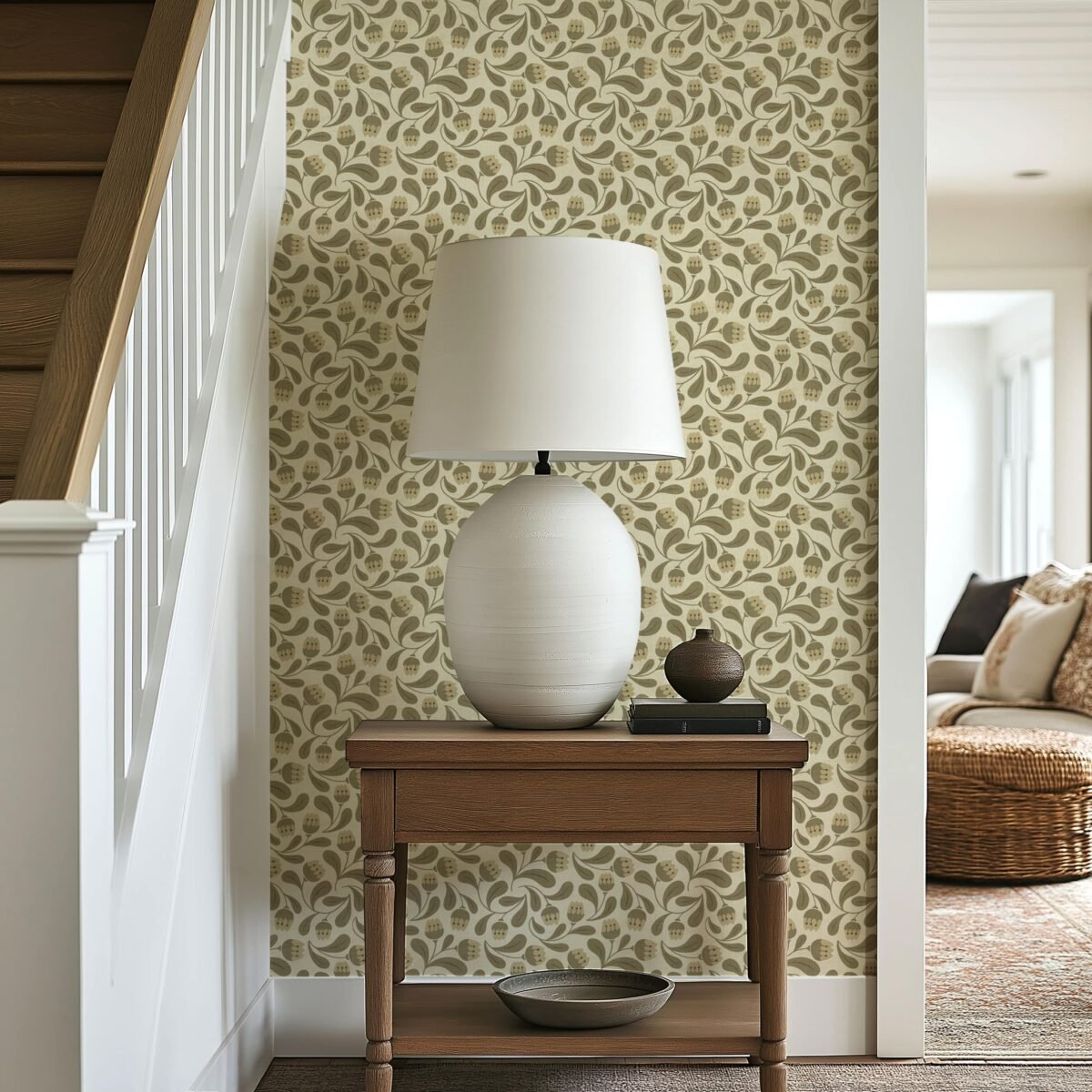 Whimsical Bloom Wallpaper - Soft Green & Cream Floral - Image 4