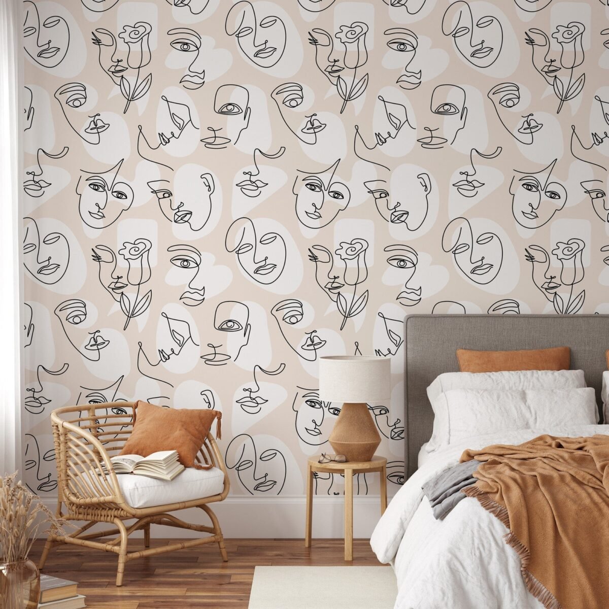 Abstract Line Face Wallpaper - Bohemian Woman Face Wallpaper - Image 1