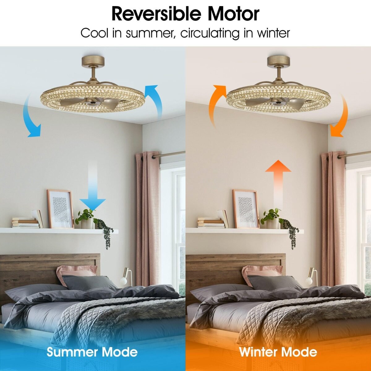 33" Modern DC Motor Crystal Ceiling Fan with Lighting and Remote Control - Image 7