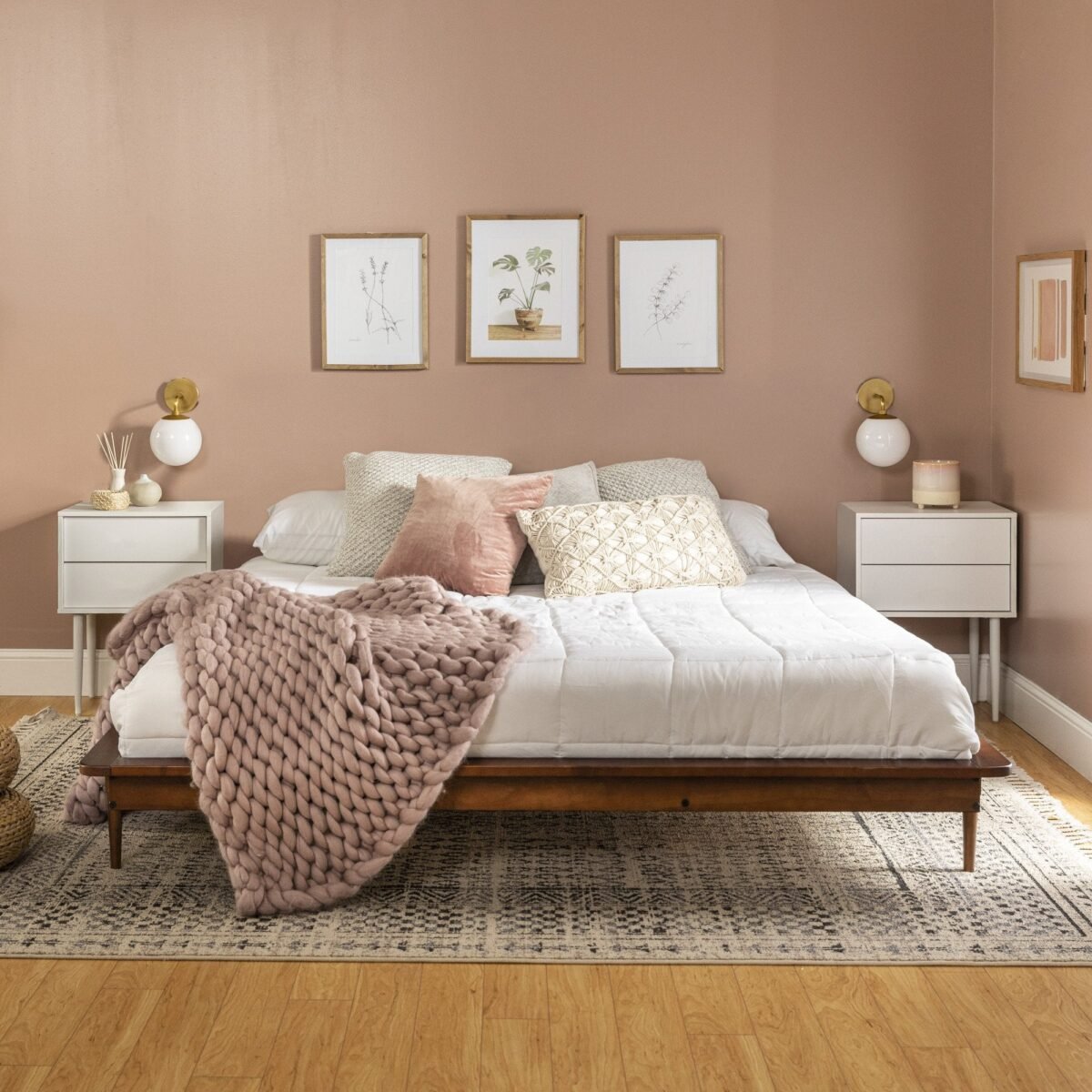Walker Edison Spindle King Mid-Century Solid Wood Platform Bed - Image 1