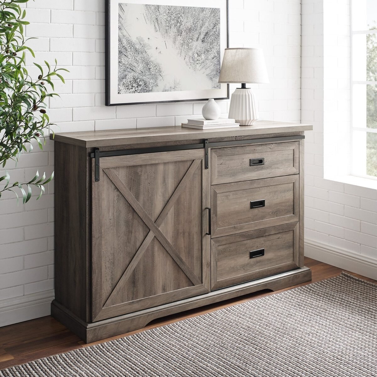 Sliding X Barn Door Buffet Sideboard & TV Stand - Image 2