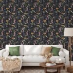 Hand-drawn Wildflowers on Dark Background Wallpaper - Image 4