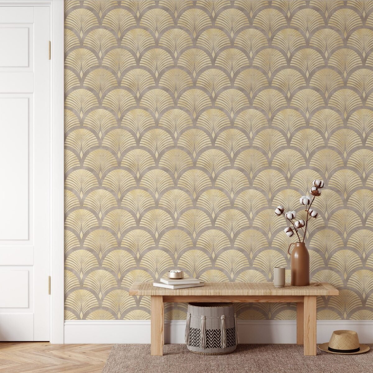 Beige Gold Effect Art Deco Style Luxury Wallpaper - Image 1