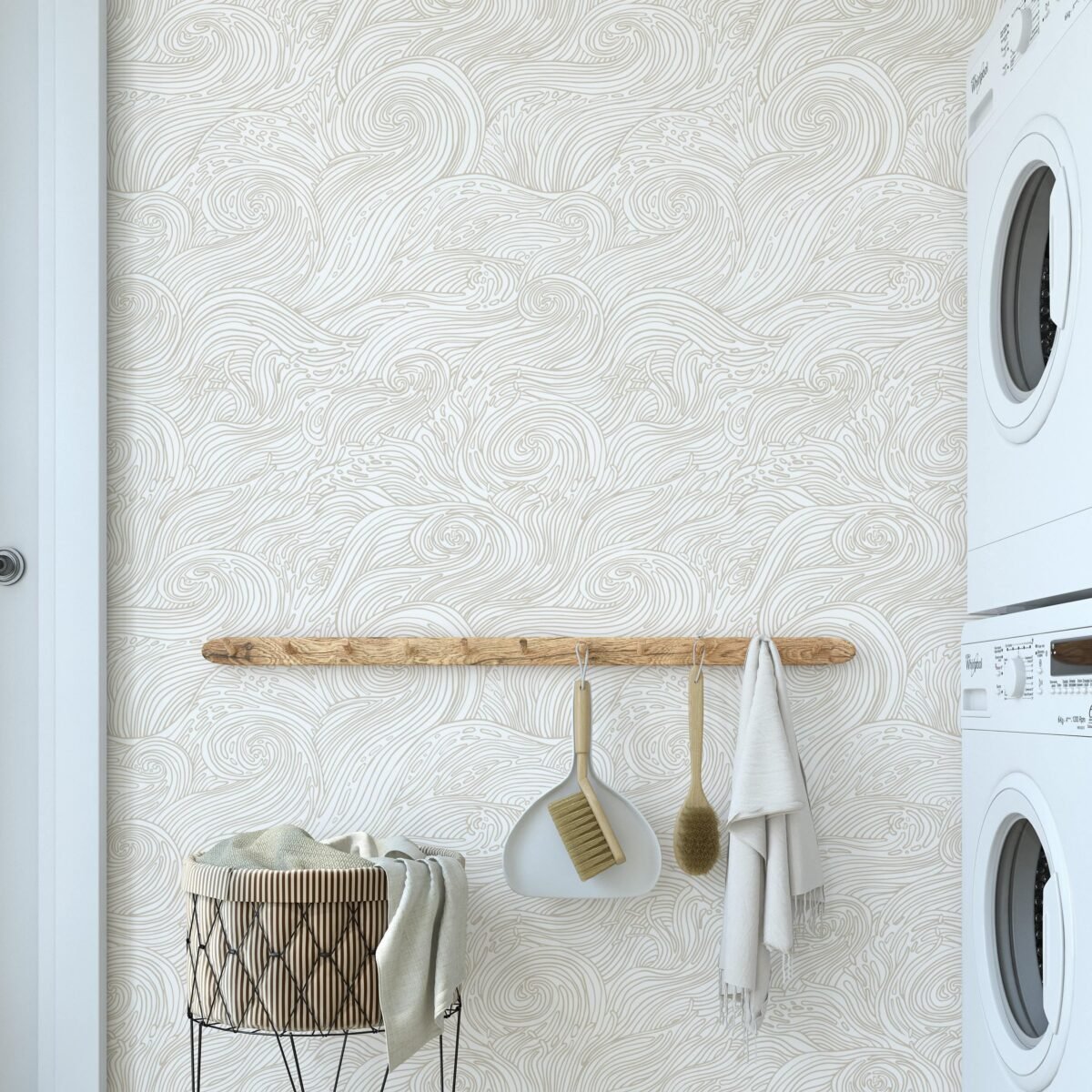 Beige Nautical Waves Wallpaper - Image 2
