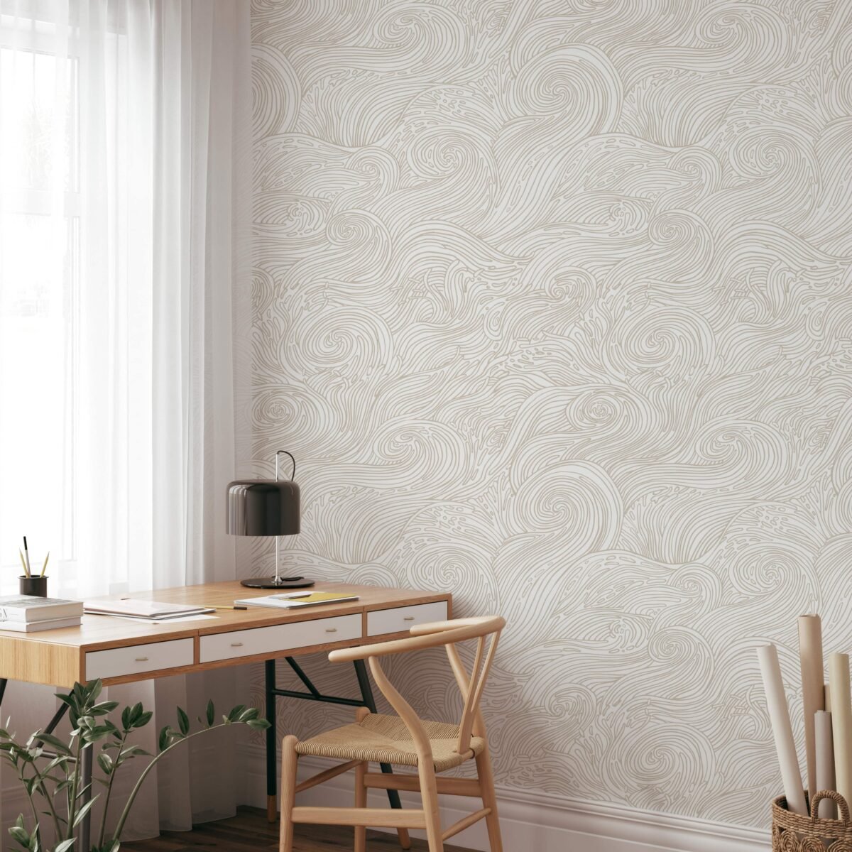 Beige Nautical Waves Wallpaper - Image 3