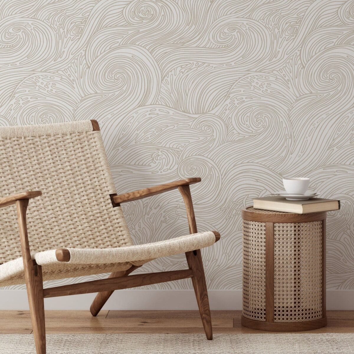 Beige Nautical Waves Wallpaper - Image 1