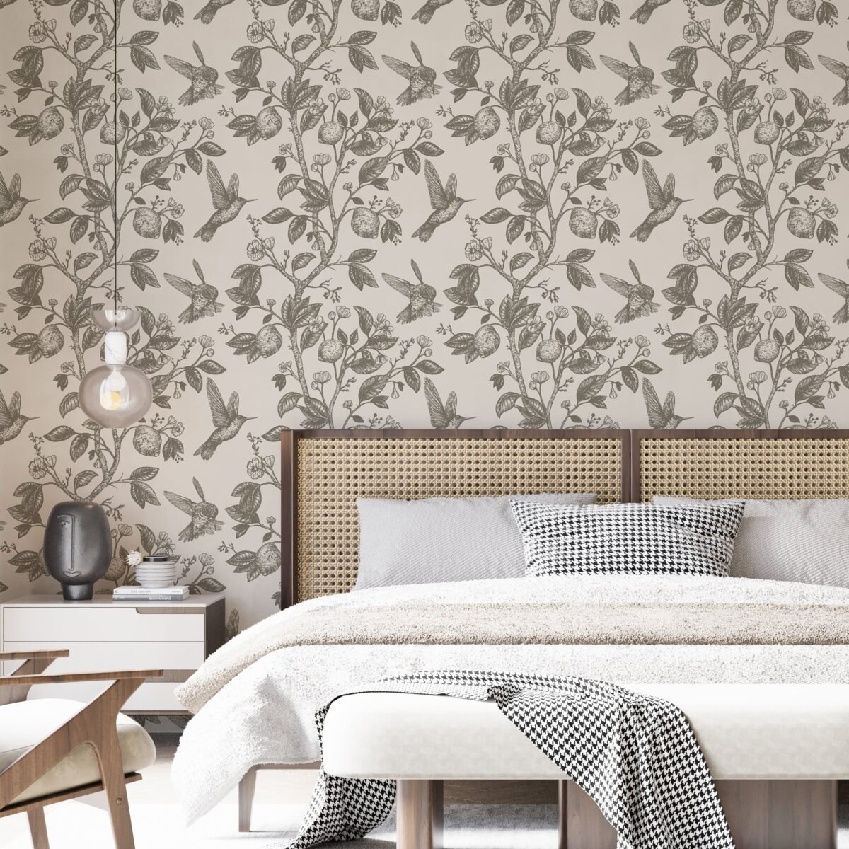 Bespoke Vintage Hummingbird & Lemon Wallpaper - Botanical Elegance - Image 1