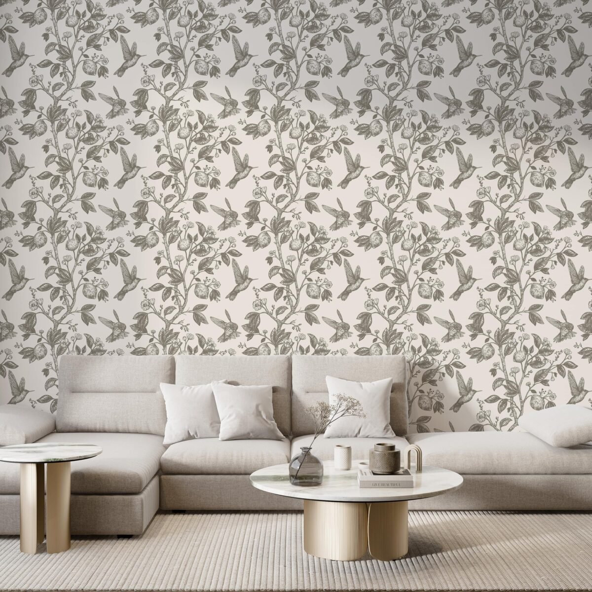 Bespoke Vintage Hummingbird & Lemon Wallpaper - Botanical Elegance - Image 5