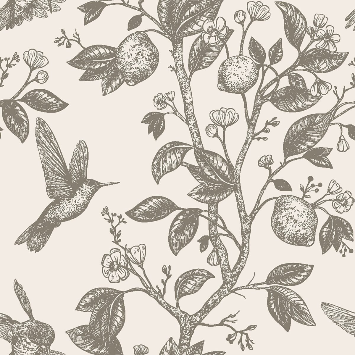Bespoke Vintage Hummingbird & Lemon Wallpaper - Botanical Elegance - Image 2