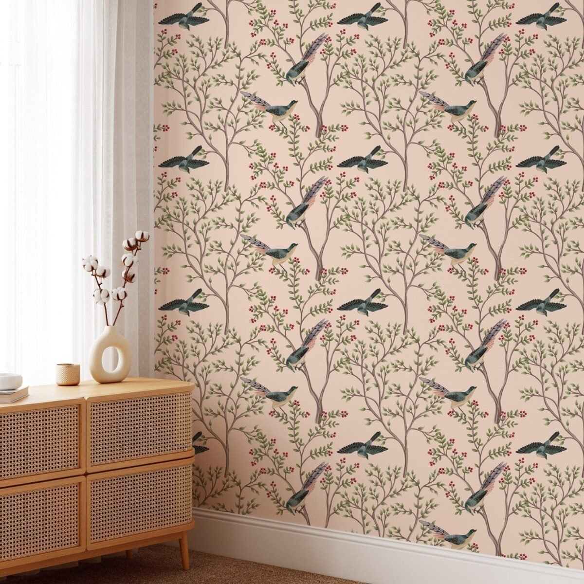 Vintage Chinoiserie Flying Birds Wallpaper - Image 1