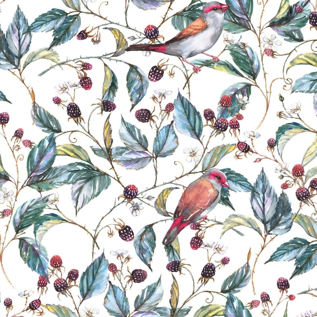 Birds and Red Berry Wallpaper - Image 2
