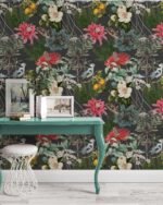 Colorful Botanical Garden Wallpaper on Dark Background - Image 7