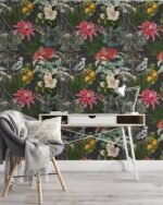 Colorful Botanical Garden Wallpaper on Dark Background - Image 8