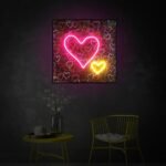 Banksy Hearts Street Art | LED Canvas | Pink Neon Heart Wall Décor - Image 3