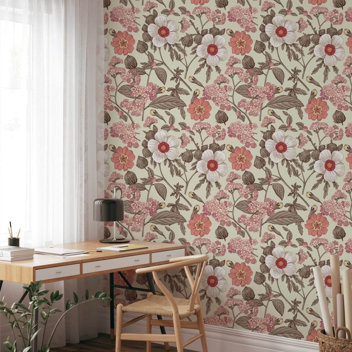 Vintage Flower Art Wallpaper Peel and Stick - Image 1