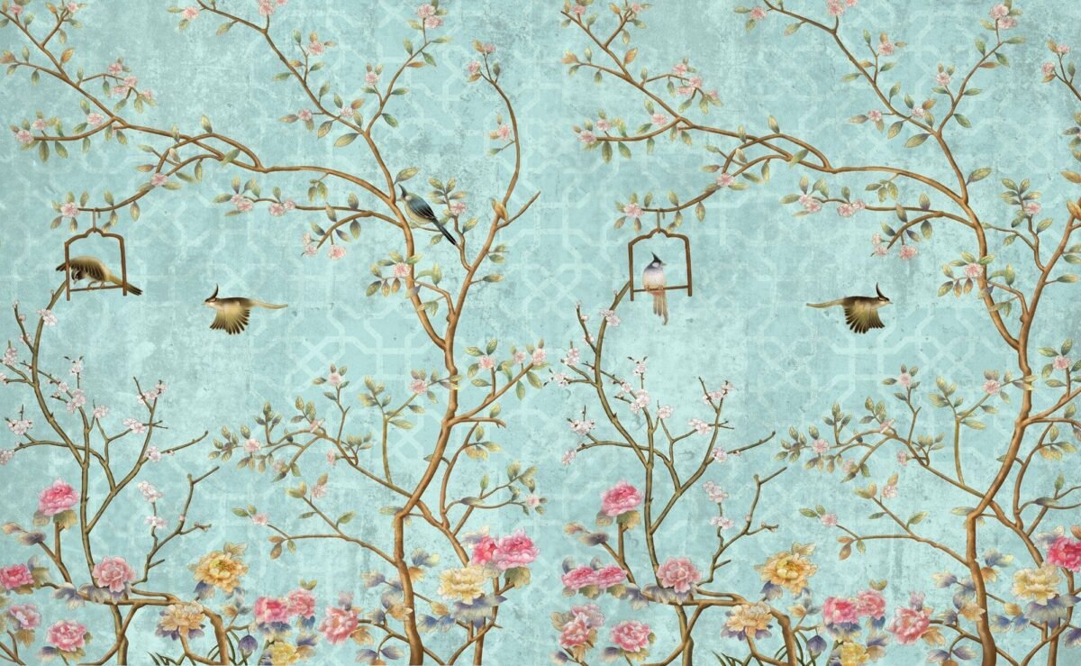 Vintage Blue Chinoiserie Wallpaper - Image 5