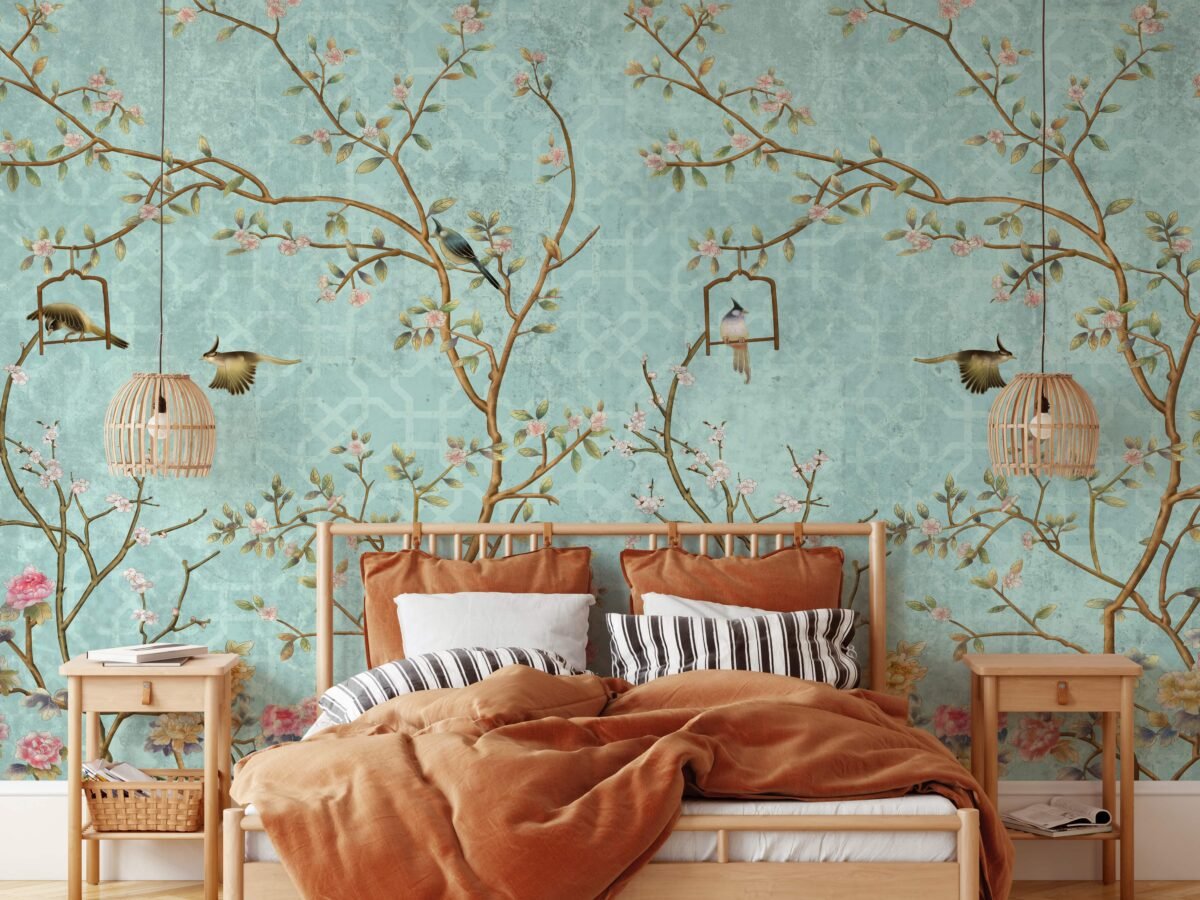 Vintage Blue Chinoiserie Wallpaper - Image 3