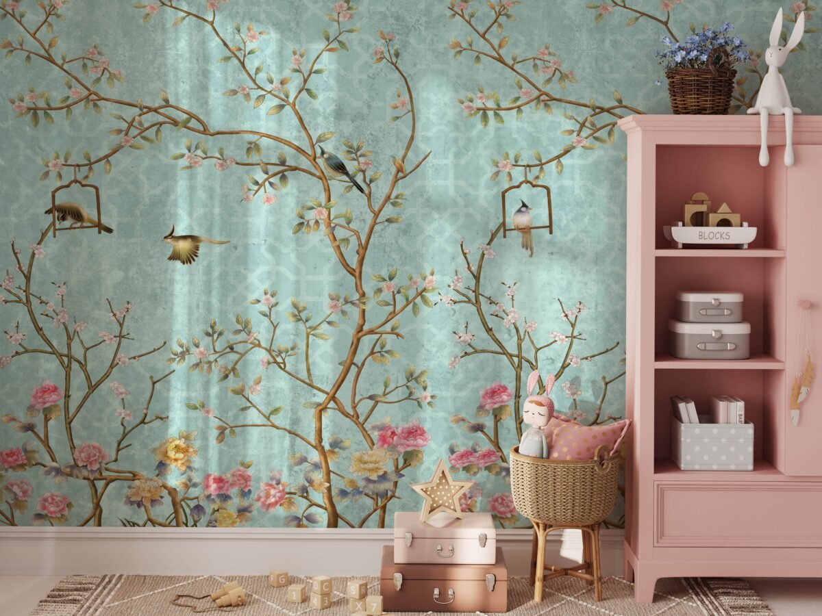 Vintage Blue Chinoiserie Wallpaper - Image 4