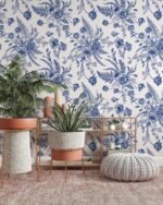 Blue Toile Wallpaper Peel and Stick - Image 5