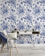 Blue Toile Wallpaper Peel and Stick - Image 4
