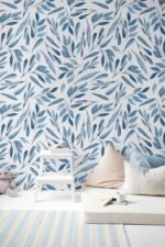 Blue Watercolor Leaves Wallpaper - Image 7