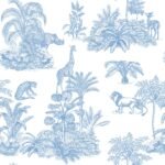 Blue Safari Toile Wallpaper - Jungle Animals in Classic Style - Image 2
