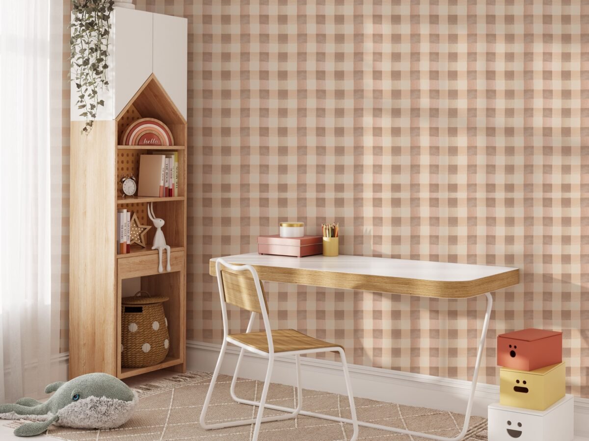 Boho Beige Checkered Wallpaper - Modern Farmhouse Decor - Image 4