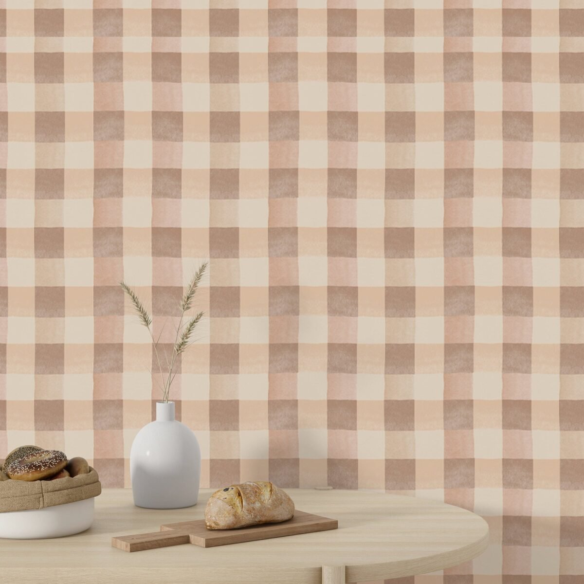 Boho Beige Checkered Wallpaper - Modern Farmhouse Decor - Image 1