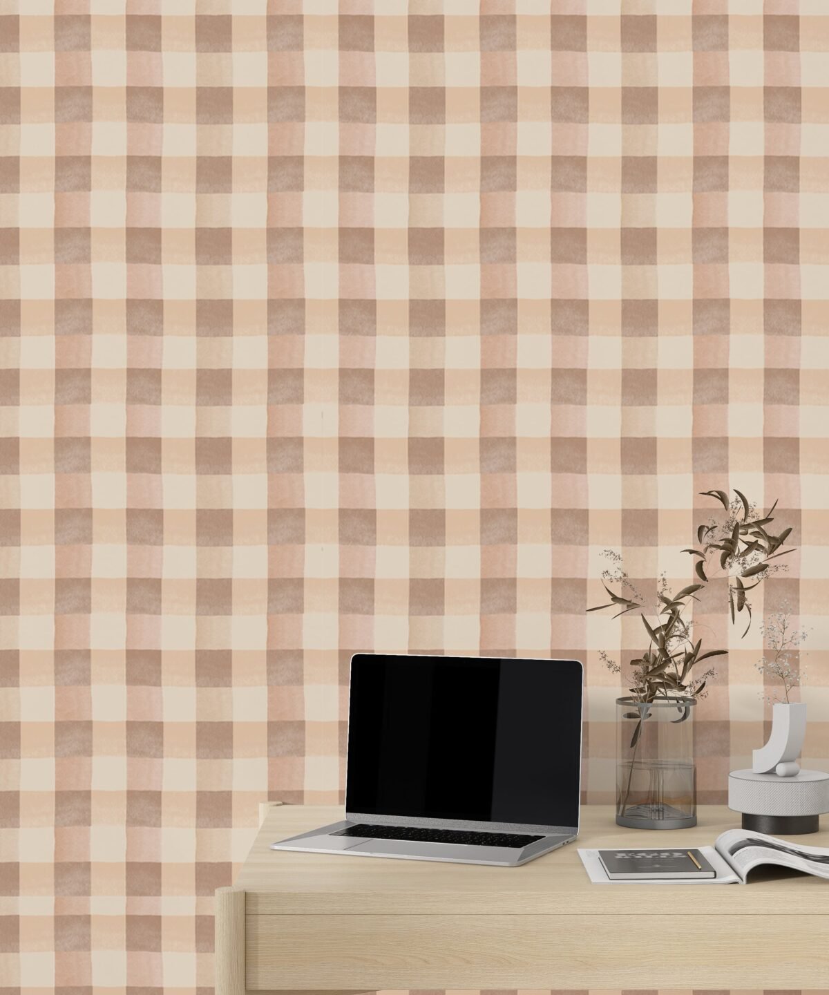 Boho Beige Checkered Wallpaper - Modern Farmhouse Decor - Image 6