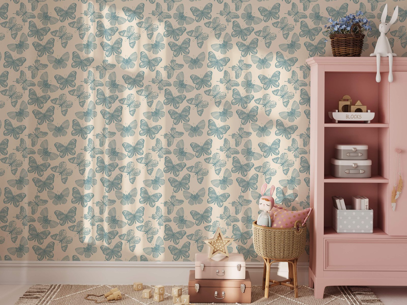Whimsical Butterfly Wallpaper - Soft Blue Vintage Wallpaper - Image 5