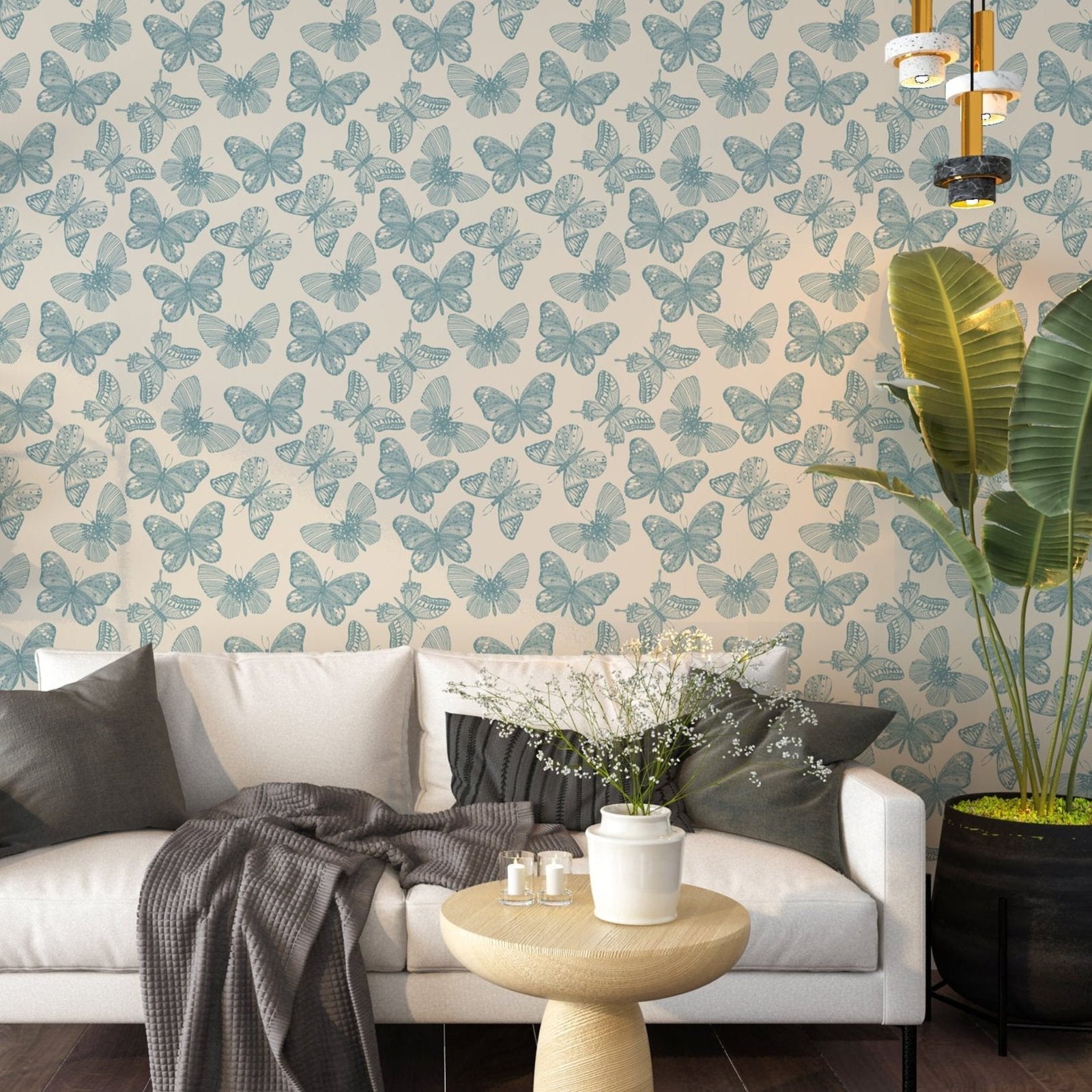 Whimsical Butterfly Wallpaper - Soft Blue Vintage Wallpaper - Image 4
