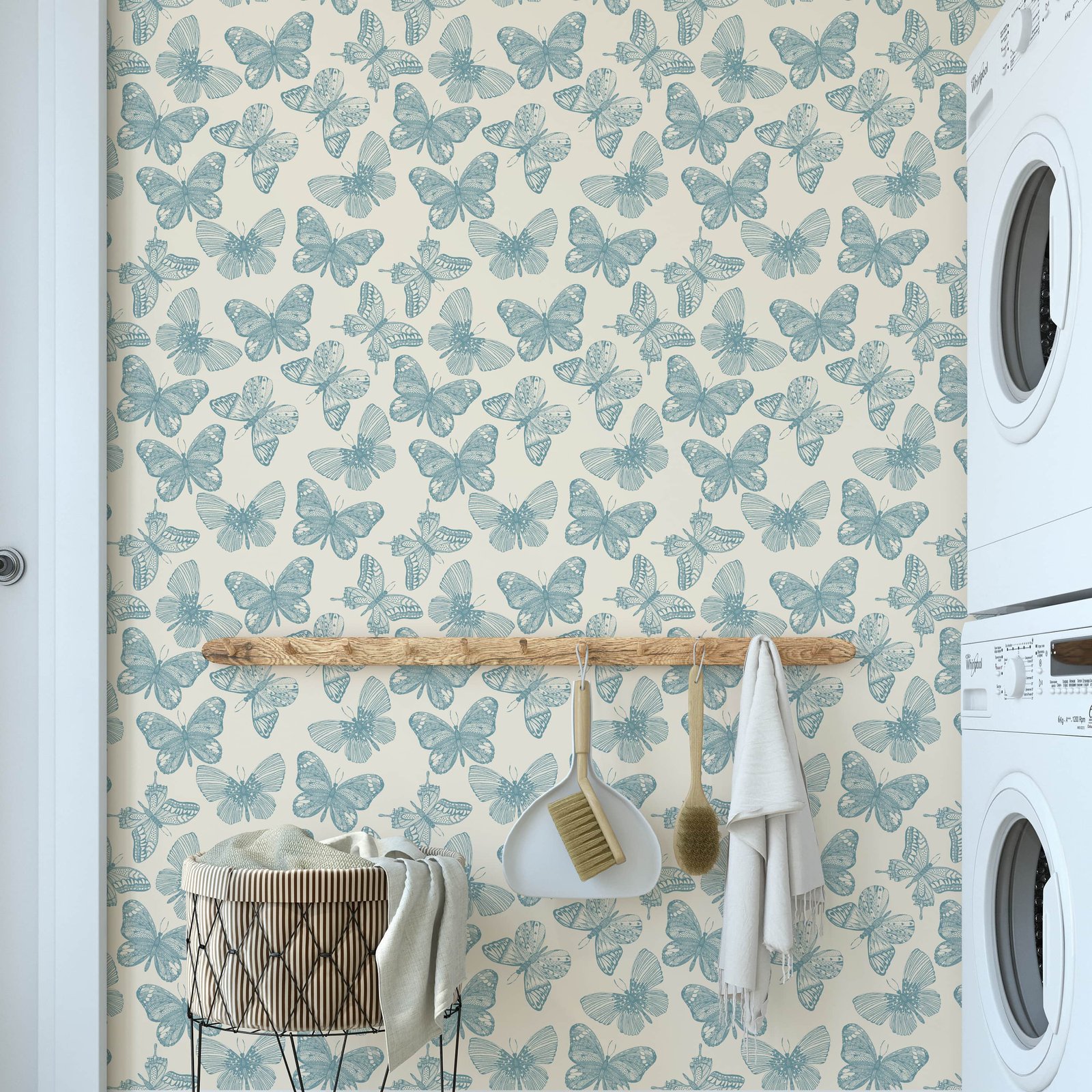 Whimsical Butterfly Wallpaper - Soft Blue Vintage Wallpaper - Image 2