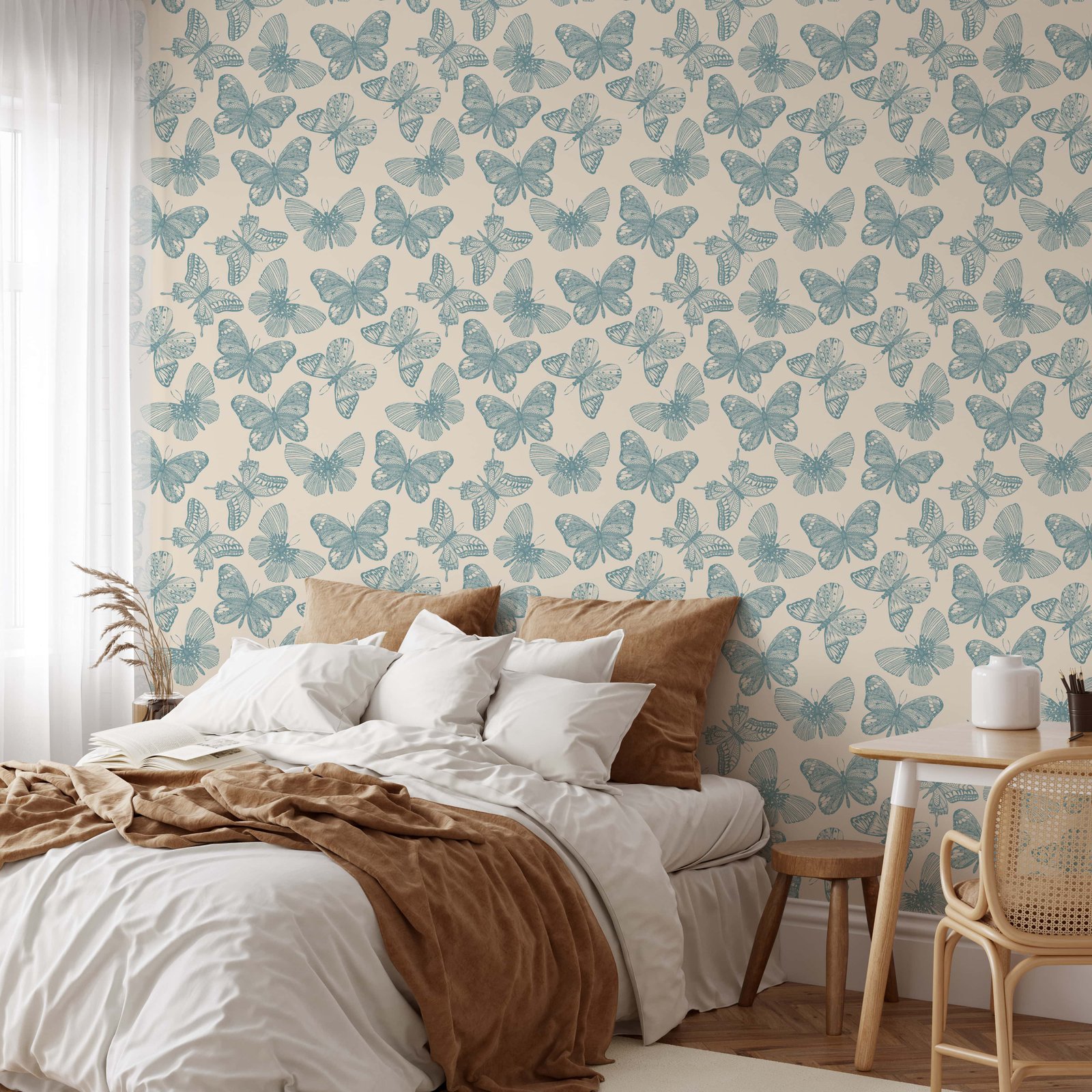 Whimsical Butterfly Wallpaper - Soft Blue Vintage Wallpaper - Image 6
