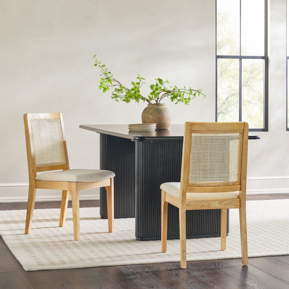 Catalina Solid Wood Dining Chair with Rattan Inset Back, Set of 2 - Image 1