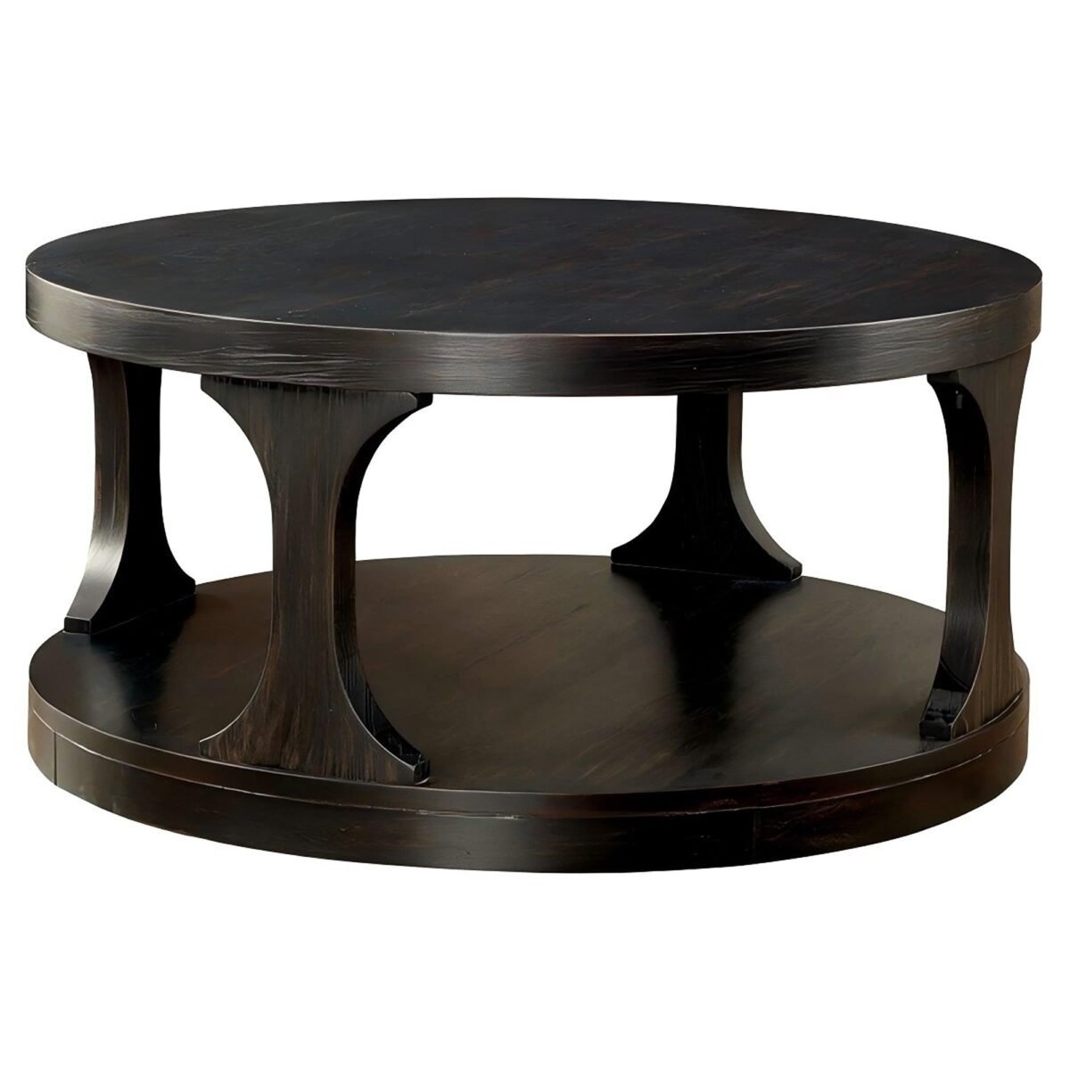 18"H Antique Black Round Structure Coffee Table with Open Shelf - Image 2